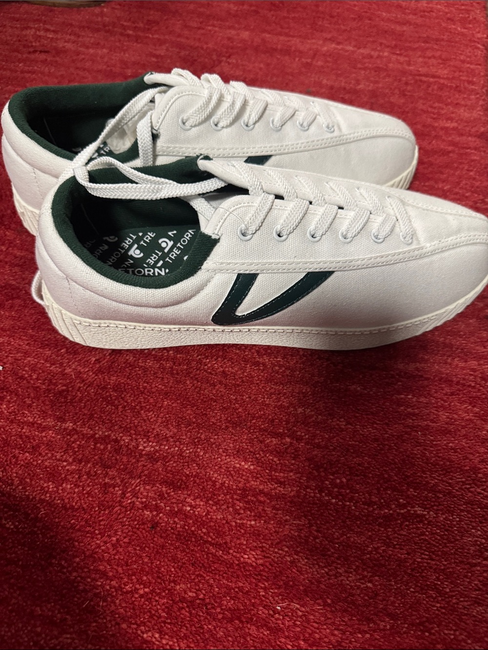 Tretorn White Canvas Sneakers with Dark Green Trim
